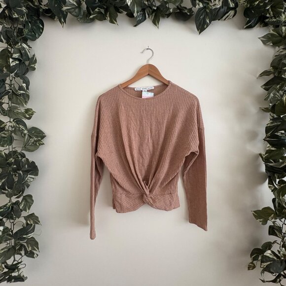 HYFVE Long Sleeve Scoop Neck Front Twist Knot Blouse Ribbed NWT Size S - Picture 1 of 8